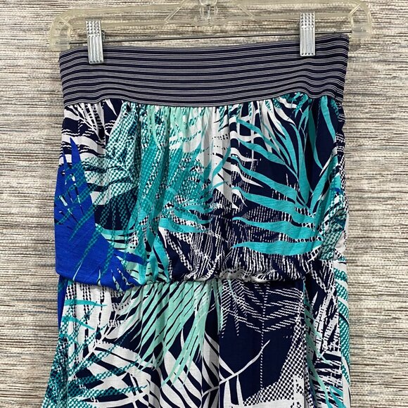 Trixxi Womens Tropical Print Maxi Skirt Dress Small Navy Teal Elastic Waistband - Picture 3 of 4